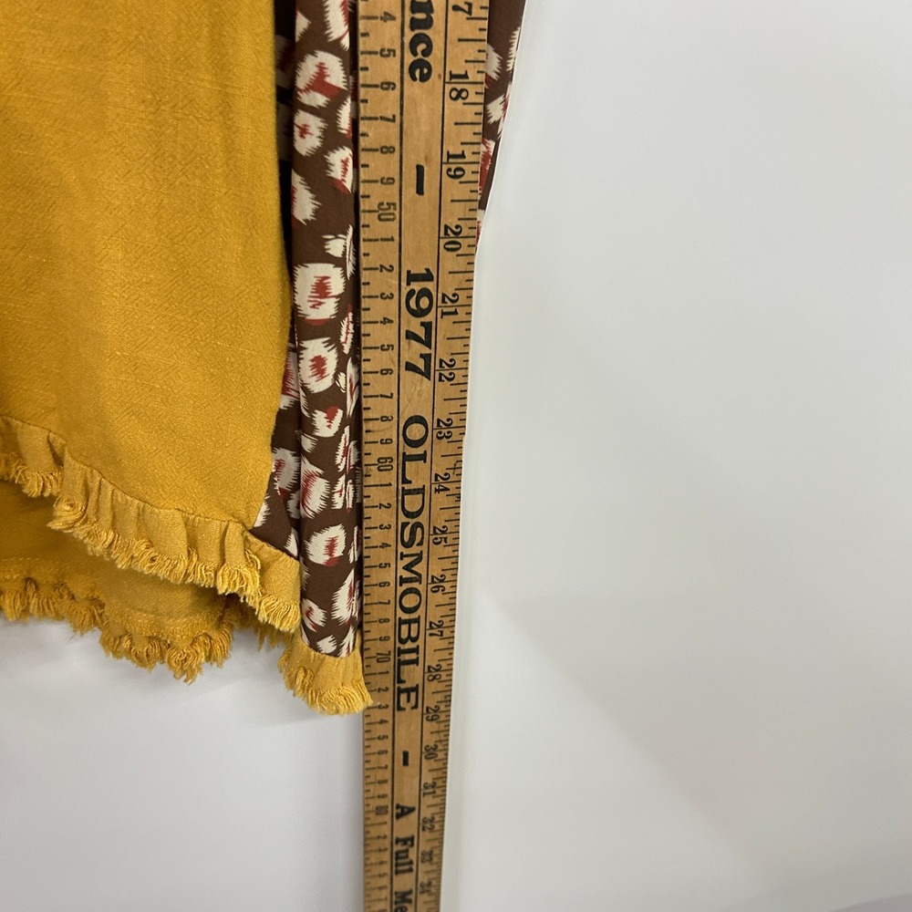Boho Linen Blend Fringe Tunic Top Small Mustard Earthy Artsy Lagenlook Indie‎ - Picture 6 of 9
